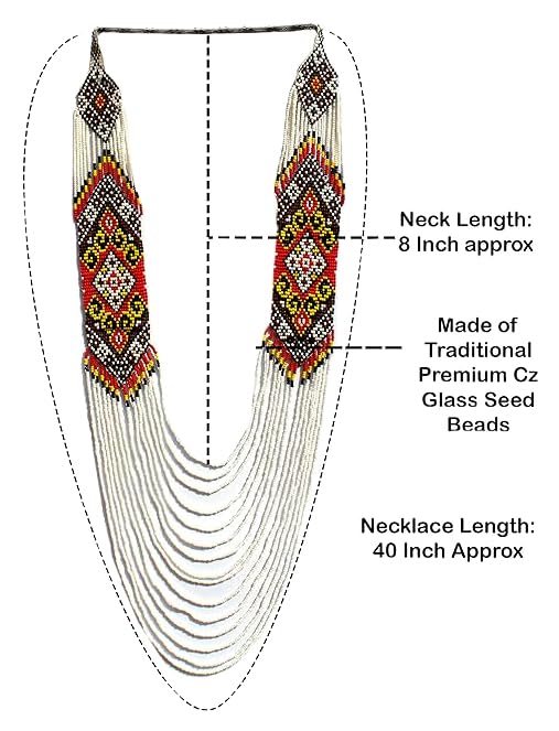 Layered Beaded Necklace – Boho Native Handmade Seed Bead Tassel Necklace, Bohemian Large Statement Beaded Necklace for Women (Multicolor)