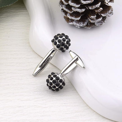 Round Rhinestone Cufflinks for Men Tuxedo Shirt Studs Crystal Ball Cufflinks French Cuff Links for Men Wedding Business Prom - color: Black