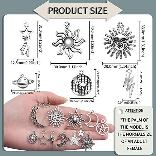 100g Mixed Antique Silver Sun Star Moon Charms Pendants DIY Bracelets Necklace Jewelry Making Craft Wholesale (A469)