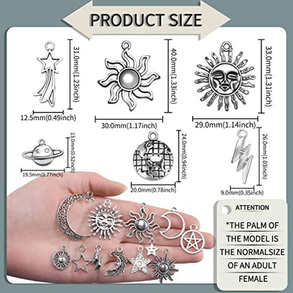 100g Mixed Antique Silver Sun Star Moon Charms Pendants DIY Bracelets Necklace Jewelry Making Craft Wholesale (A469)