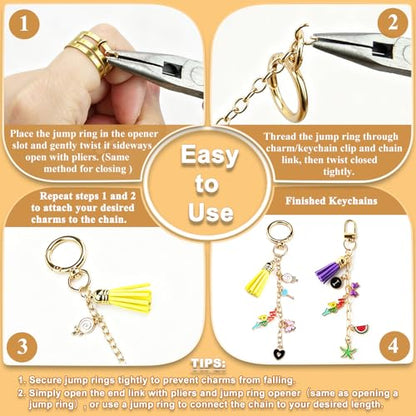 440Pcs Keychain Making Kit, DIY Craft Supplies with Charms Keychain Tassels | Keychain Clip Hooks, Jump Rings, Key Rings, Extender Chains & Tools for DIY Crafting - size: 440pcs kit