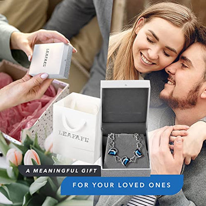 Leafael Infinity Love Heart Gift Bracelet for Women, Birthstone or Healing Stone Crystal, Silver Tone Birthday Jewelry for Her, Mom, and Wife, 7-inch Chain and 2-inch Extender - color: 09a-September-Bermuda Sapphire Blue