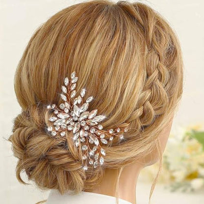 Bride Wedding Hair Comb Silver Crystal Hair Pieces Rhinestone Headpieces Bridal Hair Side Combs Hair Accessories for Women (C-Rose gold) - color: C-Rose gold
