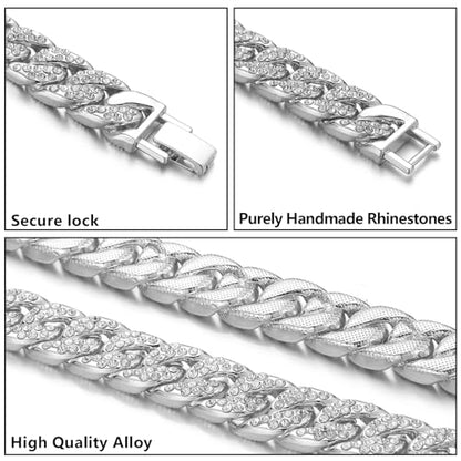 Saintda Iced Out Cuban Link Chain Necklace Bracelet Set for Men | 14mm Cuban Link Necklace Bracelet Jewelry Set Diamond Iced Out Mens Bling Thick Necklaces Chains - color: Silver-W:14MM-THK:5MM, size: 18inch