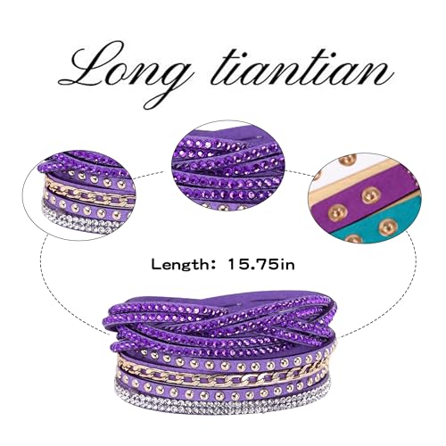 Long tiantian Leather Wrap Bracelets for Women Boho Multi Layered Bracelets Western Jewelry Hot Pink Accessories Birthday Gifts - color: 2287 purple
