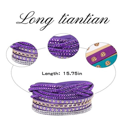 Long tiantian Leather Wrap Bracelets for Women Boho Multi Layered Bracelets Western Jewelry Hot Pink Accessories Birthday Gifts - color: 2287 purple