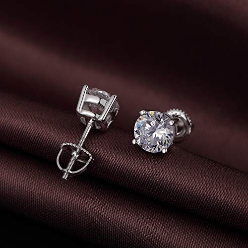 Stud Earrings with Screw Back, 925 Sterling Silver Cubic Zirconia Round Cut/Square Cut Stud Earrings for Women and Men, Long & Thick Post, 4MM-8MM - color: A-Round-Silver, size: 7MM