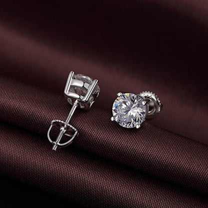 Stud Earrings with Screw Back, 925 Sterling Silver Cubic Zirconia Round Cut/Square Cut Stud Earrings for Women and Men, Long & Thick Post, 4MM-8MM - color: A-Round-Silver, size: 6MM
