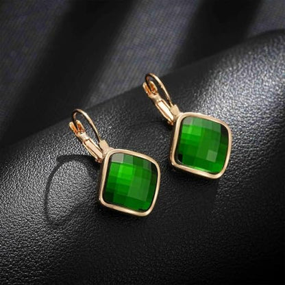 Austrian Crystal Square Leverback Drop Earrings for Women | Classic Square-Cut Crystal,14K Gold-Plated,Leverback for Easy Secure Wear,Gift Box Included,For Day and Evening Events - color: Emerald