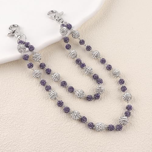 Ceramic Beads Wallet Pants Waist Chain Shiny Hip Hop Disco Ball Rhinestone Beads Purse Hipster Jeans Pocket Chains for Men Women Punk Accessories - color: Purple