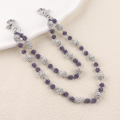 Ceramic Beads Wallet Pants Waist Chain Shiny Hip Hop Disco Ball Rhinestone Beads Purse Hipster Jeans Pocket Chains for Men Women Punk Accessories - color: Purple