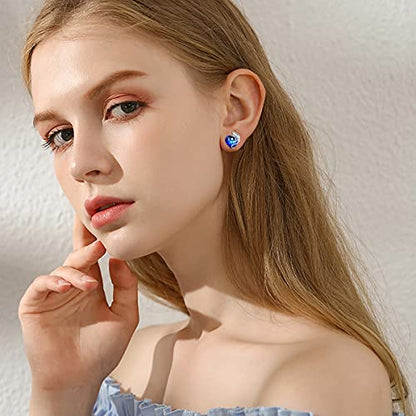 AOBOCO 925 Sterling Silver Cute Cat Studs Earrings for Women | Heart Crystals from Austira Cats Jewelry Gifts for Cat Lovers - color: Sapphire Blue