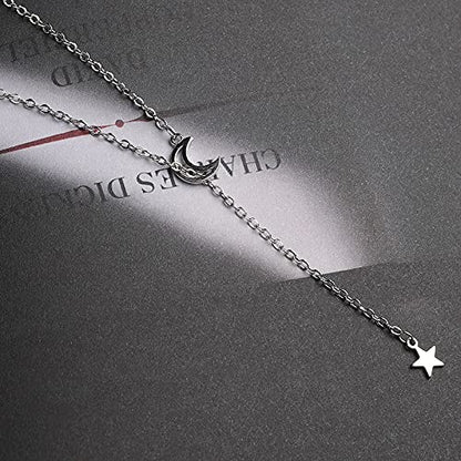 Moon and Star Necklace for Women Girls Silver Haif Moon Star Pendant Choker Necklaces for Women - color: silver