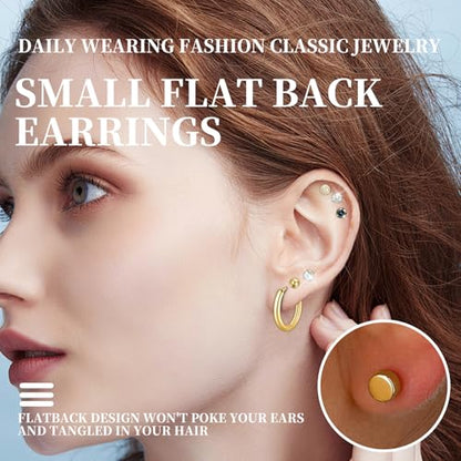 Surgical Steel Earrings for Sensitive Ears Hypoallergenic 20G Stainless Steel Stud Hoop Earrings for Women Men Small Opal Ball CZ Surgical Steel Flat Back Earrings Cartilage Earrings Hoop Stud - color: Gold