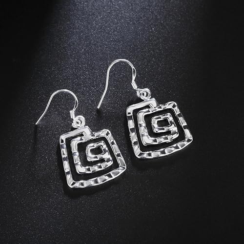 3 Circles Silver Hoop Earrings Necklace Set for Women Geometric Jewelry Set | 925 Silver Hypoallergenic Small Hoop Circle Geometry Textured Finish Minimalist Style Comfortable Wear - style: Square Spiral