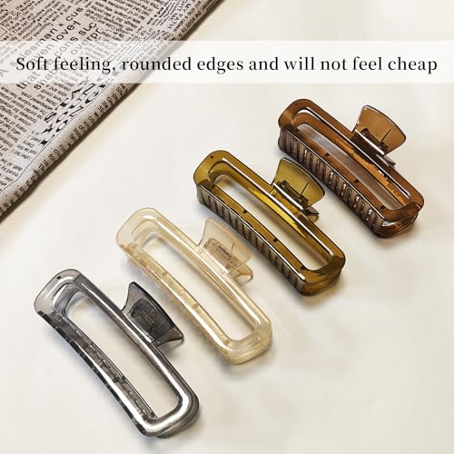 5 Inch Large Hair Claw Clips, No Slip Glossy Jelly Square XL Clips for Thick Long Curly Hair, Women's Big Rectangle Strong Clips, 4 Pack - color: A7 5 inch