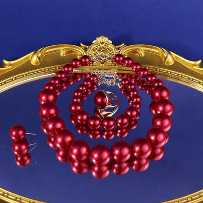 Prom Jewelry Set for Women Pearl Jewelry Sets Pearls Necklace Earrings Bracelet Ring Sets Faux Pearls Bridesmaid Bridal Wedding Prom Outfits Jewelry Sets - color: Dark Red