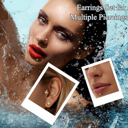 YADOCA 16G 18G Helix Flat Back Tragus Piercing Jewelry Earrings for Women | Hypoallergenic Surgical Steel Cartilage Earrings Daith Conch Medusa Nose Piercing Jewelry Gold Stud Earrings Set 6 7 8 10 MM - color: Gold, size: 16G(1.2MM)-7MM-New