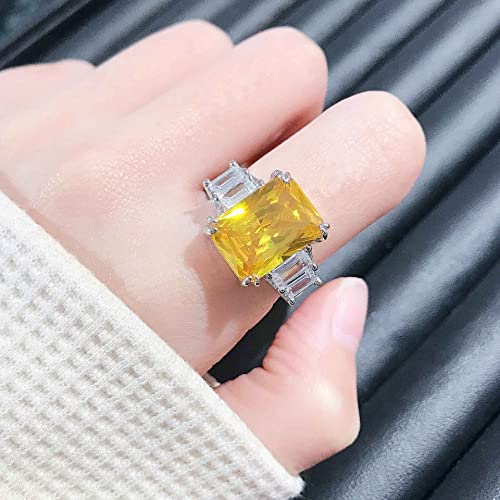 Moissanite Diamond Ring for Women 925 Sterling Silver Shiny Huge CZ Crystal Gemstone Open Adjustable Wedding Ring - color: Yellow