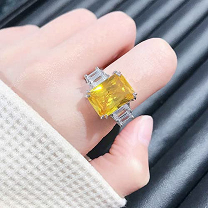 Moissanite Diamond Ring for Women 925 Sterling Silver Shiny Huge CZ Crystal Gemstone Open Adjustable Wedding Ring - color: Yellow