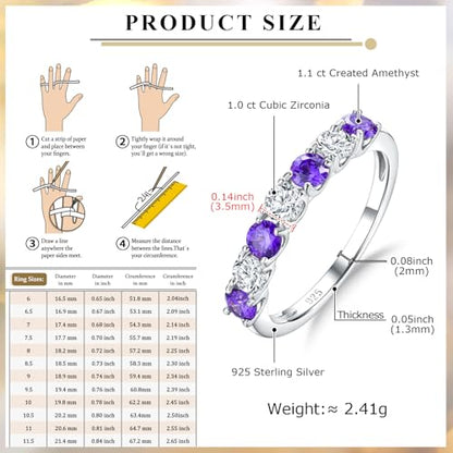 Birthstone Wedding Band Eternity Rings 925 Sterling Silver Rings Stackable Anniversary Engagement Rings Cubic Zirconia Inlaid Created Garnet/Amethyst/Sapphire Ring 7 Stone Ring, Size 6 to 10 - color: Amethyst & 5A CZ