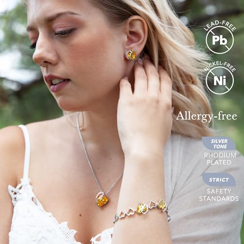 Infinity Love Heart Stud Earrings for Women, Birthstone and Healing Stone, Gifts for Mom, Wife, and Her, Silver Plated - color: 11b-November-Healing Stone for Happiness-Citrine Yellow