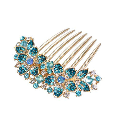Women Rhinestone Inlaid Flower Hair Comb Hairpin Barrette Accessory,Also Perfect Mother's Day Gifts for Mom (Blue) - color: Blue