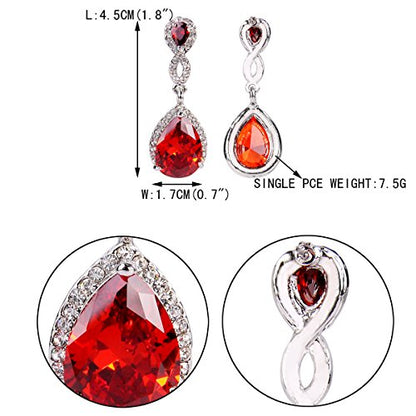 EVER FAITH Cubic Zirconia Wedding Earrings for Women Brides, Austrian Crystal Birthstone 8-Shape Infinity Bridal Dangle Earring - style: Pierced_Red Silver-Tone