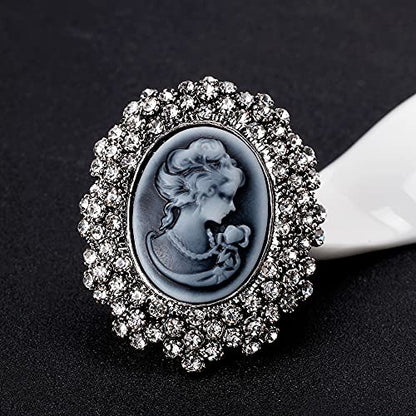 JJTZX Victorian Black Velvet Lace Choker Gothic Lady Cameo Necklace Gift for Her - style: Brooch 11-Silver