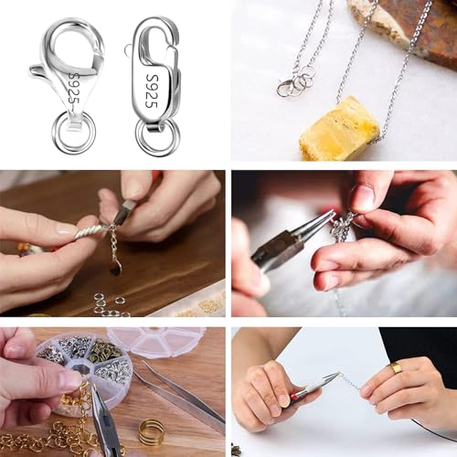 925 Sterling Silver Jewelry Making Lobster Clasps with Open Jump Rings Set | 26PCS Small Spring Italian Clasps Lobster Claw Jump Rings Necklace Chains Connect Link Repair kit Supplies Jewelry Findings - color: 26PcsA
