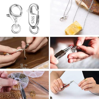925 Sterling Silver Jewelry Making Lobster Clasps with Open Jump Rings Set | 26PCS Small Spring Italian Clasps Lobster Claw Jump Rings Necklace Chains Connect Link Repair kit Supplies Jewelry Findings - color: 26PcsA