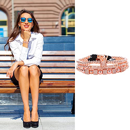 Mens Bracelet Beaded Bracelets Micro Pave Zircon Bracelets for Men Women Bracelets for Men Stainless Steel Cuff Bangle - color: F-rosegold