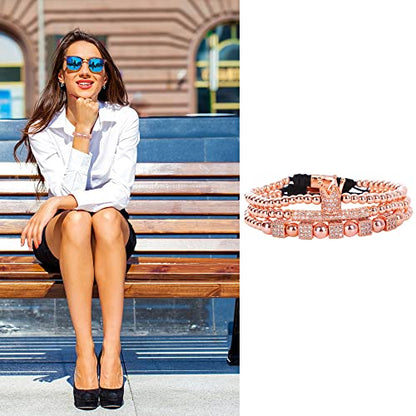 Mens Bracelet Beaded Bracelets Micro Pave Zircon Bracelets for Men Women Bracelets for Men Stainless Steel Cuff Bangle - color: F-rosegold