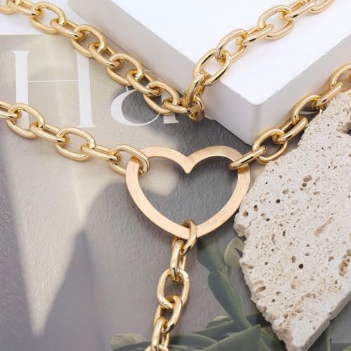FUTIMELY Layered Chunky Y Necklace,Minimalist Plated Gold Geometric Thick Chain Lariat Necklace,Charming Adjustable Hip Hop Collarbone Necklace for Women - color: Gold