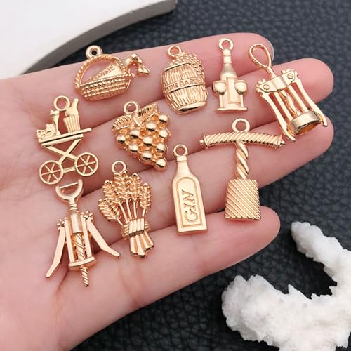 WOCRAFT 60pcs KC Gold Wine Charms Bracelet Charms for Jewelry Making Sets DIY Necklace Bracelet Keychain Crafting Charms Kit Craft Supplies (SN872) - color: KC Gold, size: Wine Charms