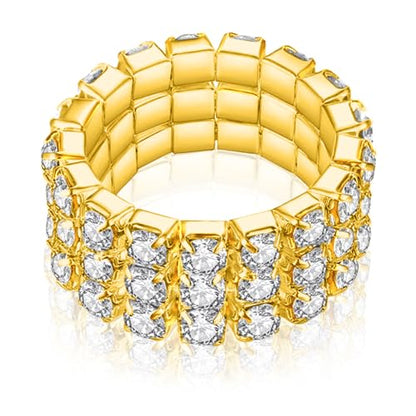 Kucheed 3PCS Rhinestone Stretch Ring, Fashion Crystal Stackable Finger Rings Set, Cute Toe Ring Body Jewelry, Silver Diamond Elastic Band Ring Accessories, Sparkly Thumb Pinky Ring for Women - color: Gold
