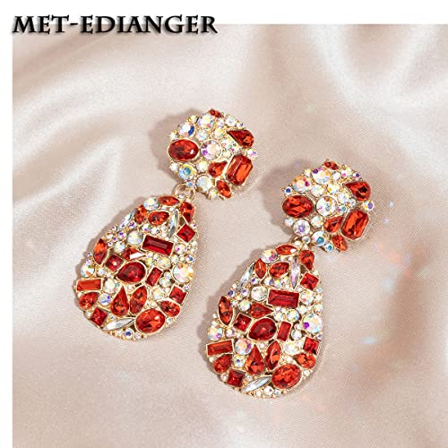 Rhinestone Statement Earrings Teardrop Costume Earrings Cluster Crystal Chandelier Drop Dangle Earrings for Women - color: Red