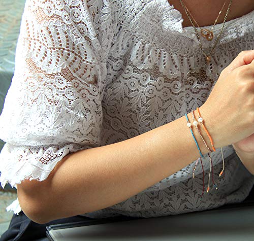 KELITCH 3 PCS Natural Pearls Bracelets Women Strand Thin Rope Friendship Bracelets Handmade Stack Charm Bracelets - color: Purple Orange Blue 02F