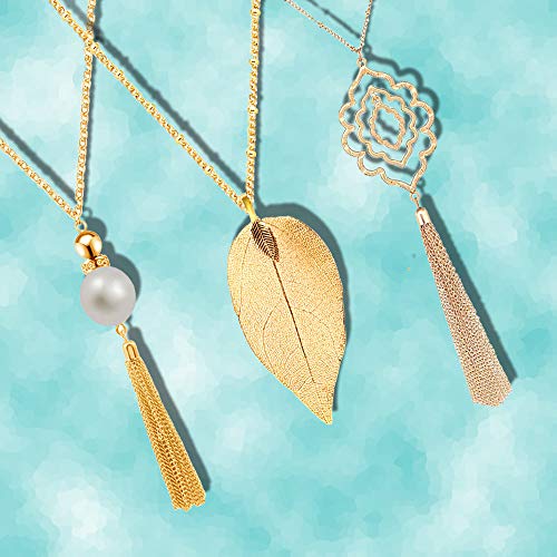 SEVENSTONE 3PCS Long Pendant Necklaces for Women Knot Disk Circle Tassel Statement Sweater Necklace Set - color: Gold-6P