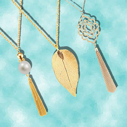 SEVENSTONE 3PCS Long Pendant Necklaces for Women Knot Disk Circle Tassel Statement Sweater Necklace Set - color: Gold-6P