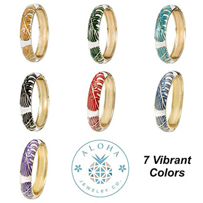 Hawaiian Monstera Luau Leaves Hinged Clasp Fashion Enamel Bangle Bracelet - color: Sapphire Blue