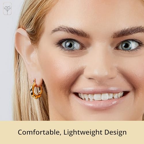 14k Yellow Gold Plated Hoop Earrings for Women with Click Top | Anti Tarnish Lightweight Chunky 14K Gold Hoop Earrings | Hypoallergenic Gold Plated Earrings 0.6 to 1.2 Inches by MAX + STONE - style: Twisted