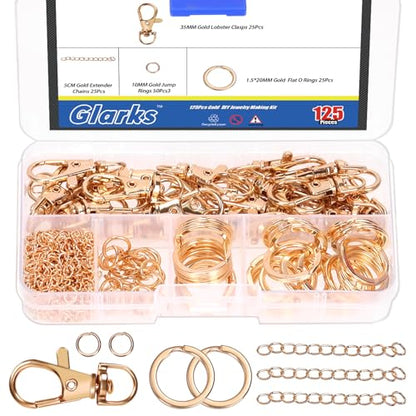 Glarks 125pcs Golden Keychain Making Kit, Keychain Craft Supplies Including Key Chain Clips with Chains, Lobster Claw Clasps, Key Rings and Jump Rings for Jewelry Craft Making - color: Golden