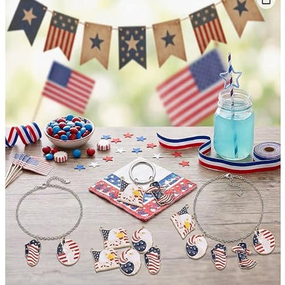 20 Pieces Patriotic USA Enamel Charms Set American Flag Eagle Statue of Liberty Cowboy Boot Designs for Jewelry Making