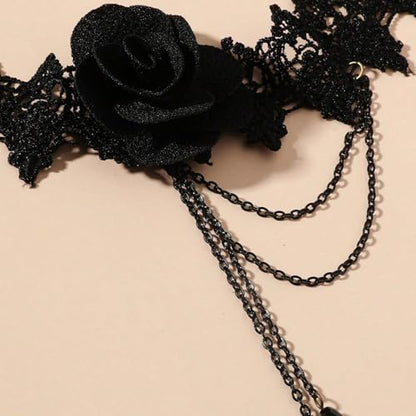 Gothic Black Choker Necklace for Women Layered Velvet Collar Jewelry for Halloween - color: A2