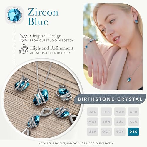 Leafael Wish Stone Pendant Necklace with Birthstone Crystal, 18K Rose Gold Plated/Silvertone, 18" + 2" - color: 212-December-Zircon Blue-Silvertone