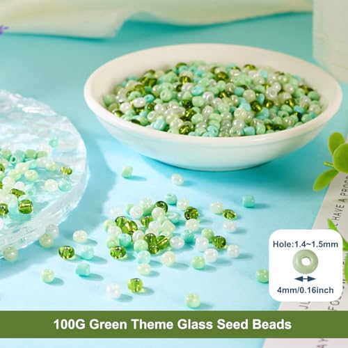 0.22lb 4mm Random Glass Seed Beads 6/0 Mix Rondelle Crystal Pony Beads Bulk Green Seed Bead Kit for Crafts DIY Friendship Bracelets Saint Patricks Day Necklace Jewelry Making Supplies - color: Random Green