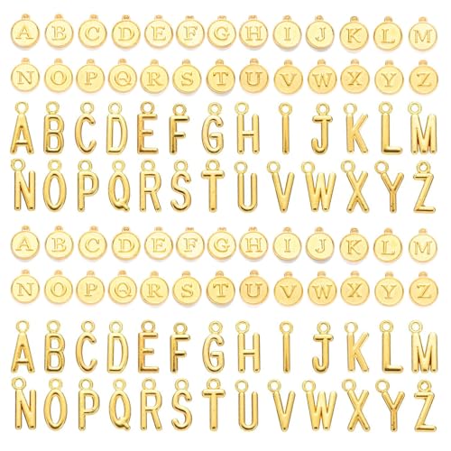 208Pcs/8 Sets Silver Letter Charms A-Z Alphabet Metal Initial Charms kit for Jewelry Making DIY Bracelets Necklaces and keychain making - color: Gold
