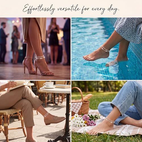 Dainty Layered Ankle Bracelets for Women Waterproof, 14K Gold/Silver Plated Anklets Beaded Satellite Chain Ankle Bracelet Set Trendy Beach Summer Fashion Jewelry Gift - style: Style 2-Silver