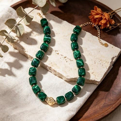 Beaded Necklaces for Women Boho Chunky Necklace Statement Big Resin Bead Choker Fashion Summer Beach Jewelry - color: Dark Green